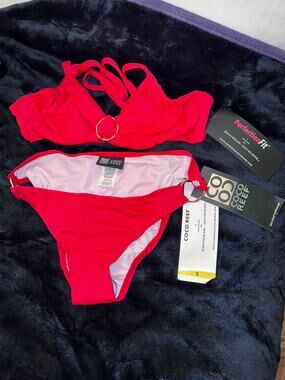 NWT COCO REEF BRA SIZE SWIMWEAR RED BIKINI TOP 32/34C BOTTOM SMALL